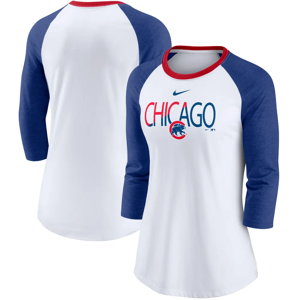 Nike Women's Chicago Cubs Tri-Blend 3/4-Sleeve Raglan T-Shirt - Royal