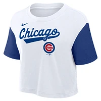 Women's Nike White/Royal Chicago Cubs Script Cropped Performance T-Shirt