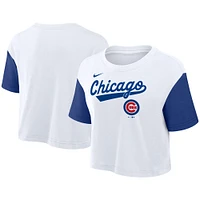 Women's Nike White/Royal Chicago Cubs Script Cropped Performance T-Shirt