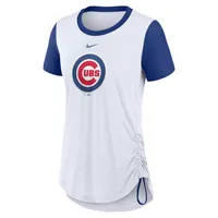 T-shirt Nike Chicago Cubs Hipster Swoosh Cinched Tri-Blend Performance pour femme - Blanc