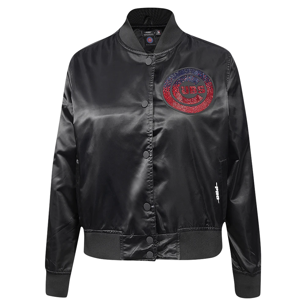 Women's Pro Standard Black Chicago Cubs Rhinestone Satin Full-Snap Jacket