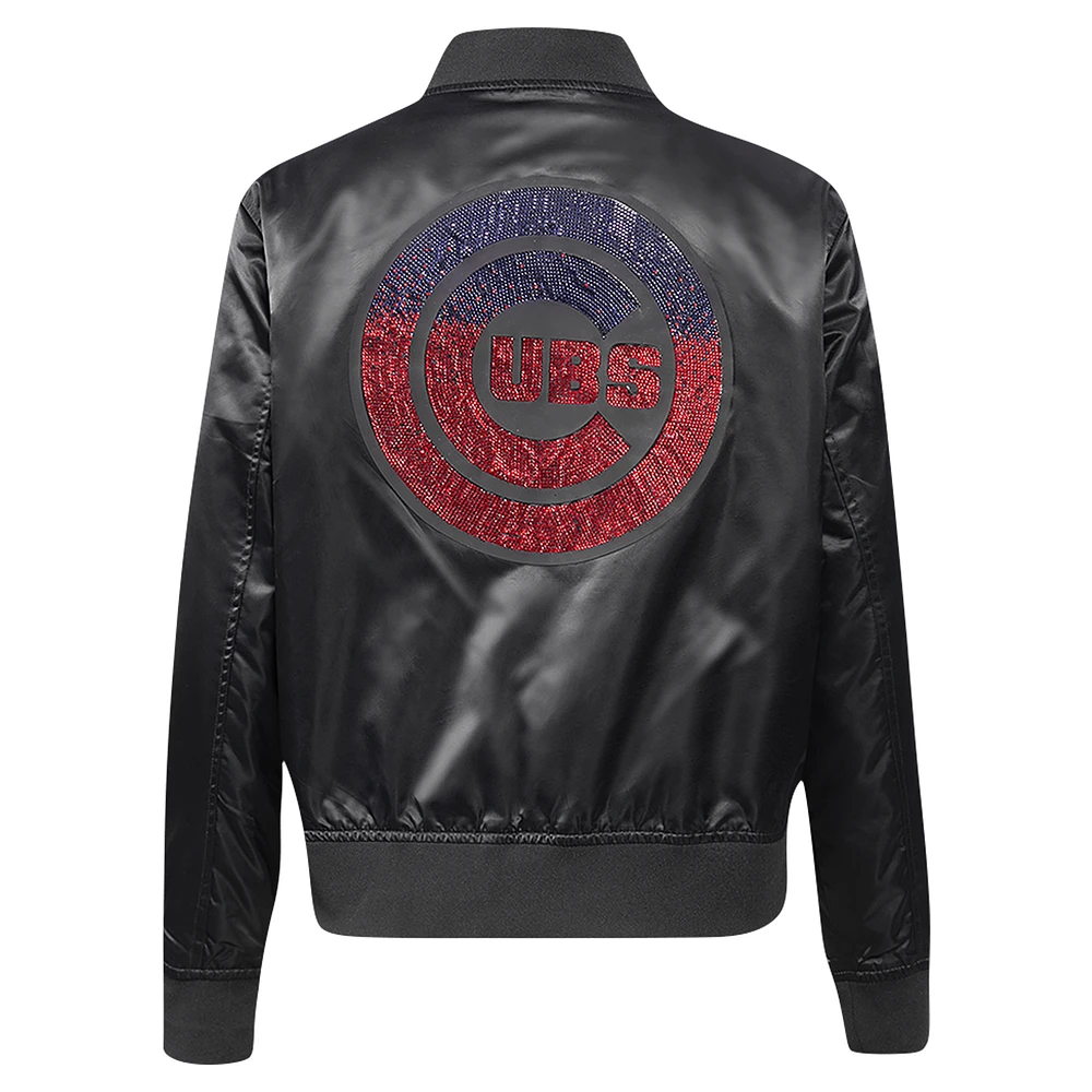 Women's Pro Standard Black Chicago Cubs Rhinestone Satin Full-Snap Jacket