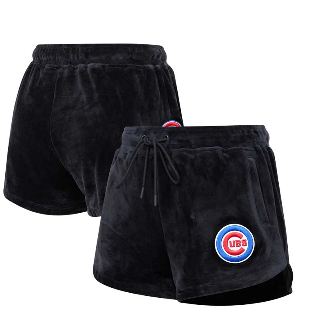 Women's Pro Standard Black Chicago Cubs Classic Velour Lounge Shorts