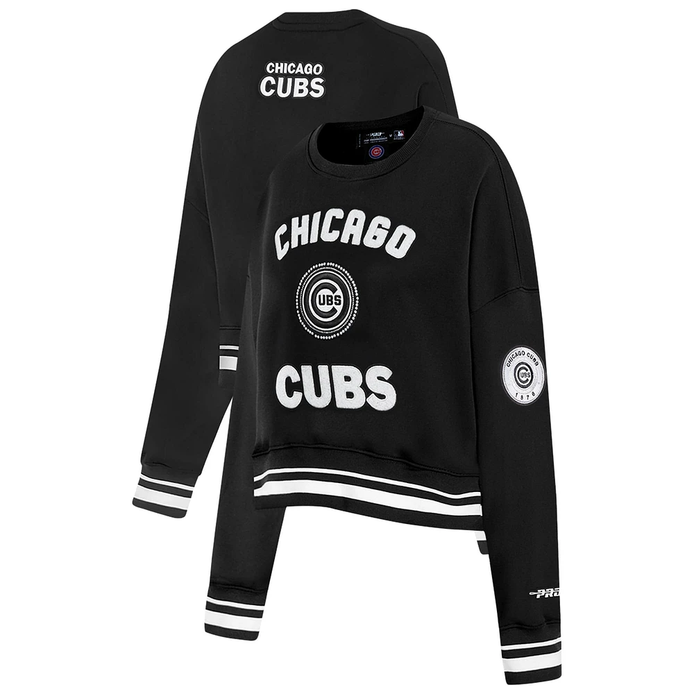 Women's Pro Standard Black Chicago Cubs Pearl Cropped Pullover Sweatshirt