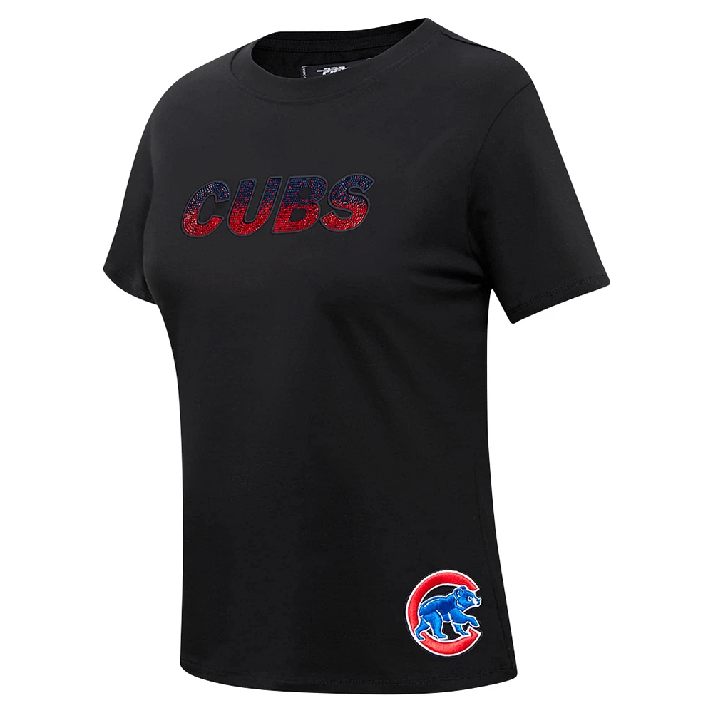 T-shirt ajusté à strass Pro Standard pour femme, noir, Chicago Cubs