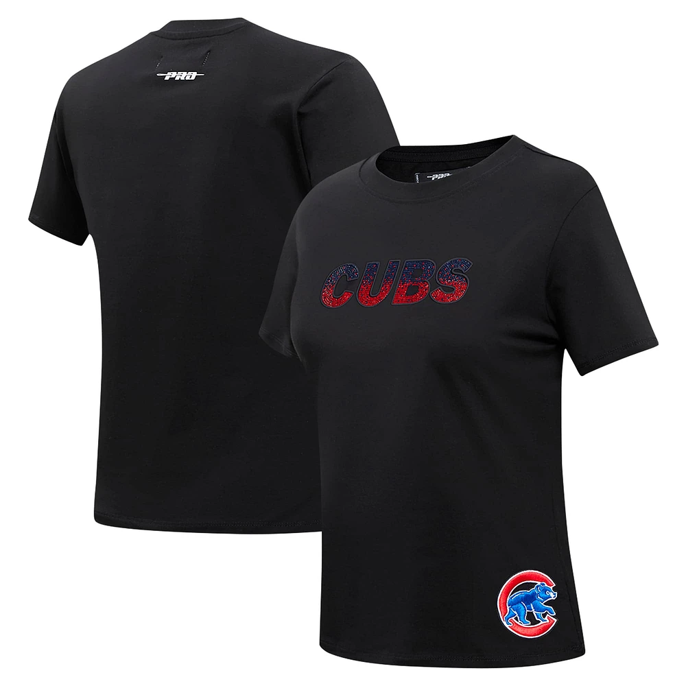 T-shirt ajusté à strass Pro Standard pour femme, noir, Chicago Cubs