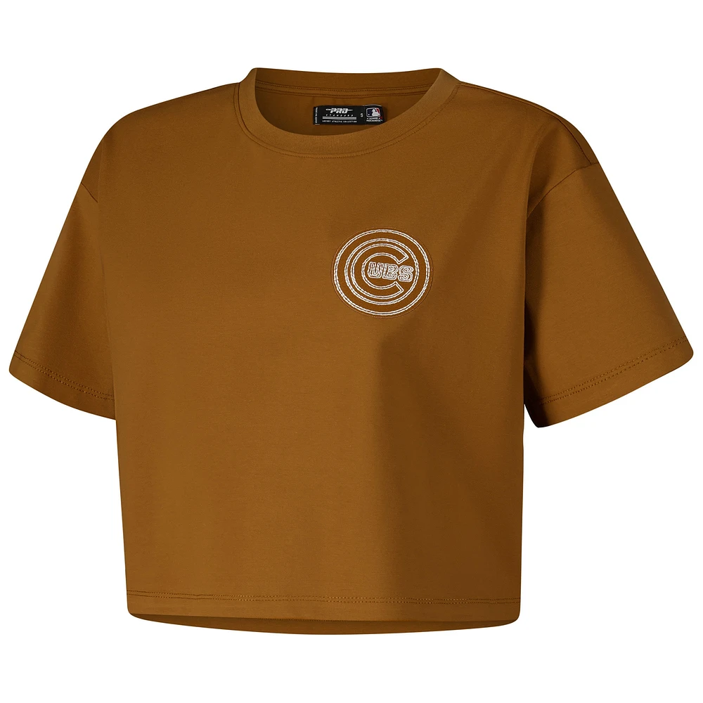 Women's Pro Standard Brown Chicago Cubs Paint The City Cropped Boxy T-Shirt