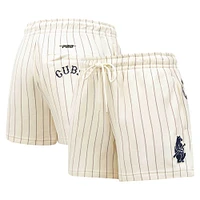 Women's Pro Standard Cream Chicago Cubs Cooperstown Collection Pinstripe Retro Classic Fleece Shorts