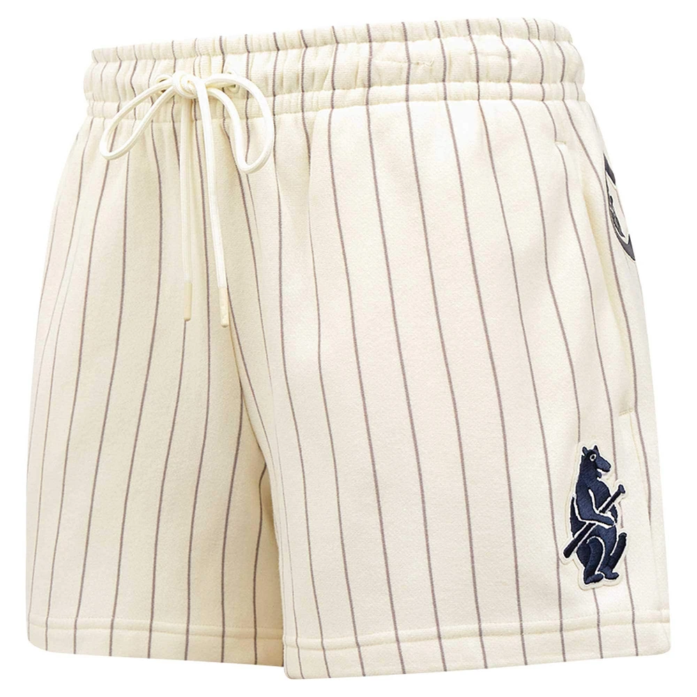 Women's Pro Standard Cream Chicago Cubs Cooperstown Collection Pinstripe Retro Classic Fleece Shorts