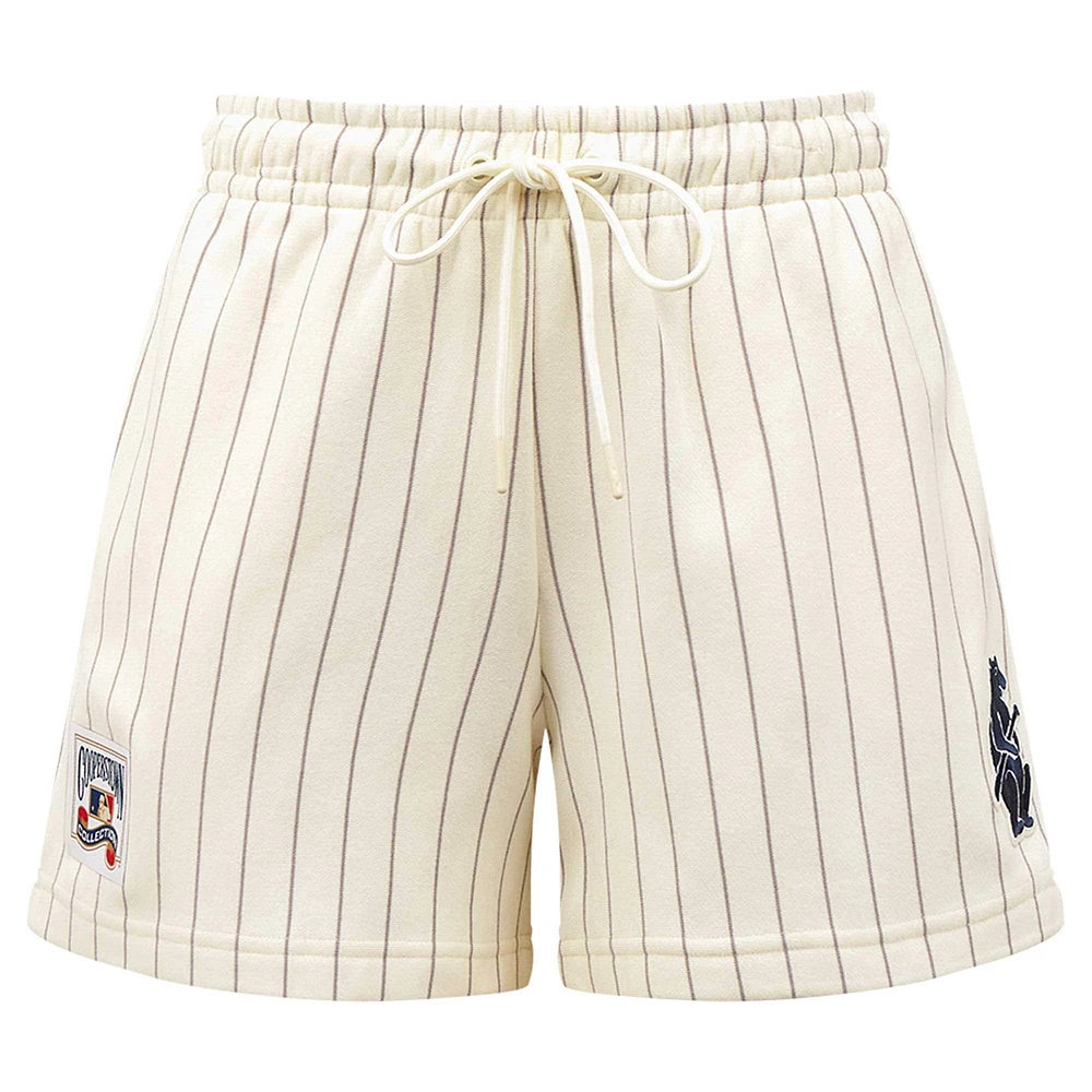 Women's Pro Standard Cream Chicago Cubs Cooperstown Collection Pinstripe Retro Classic Fleece Shorts