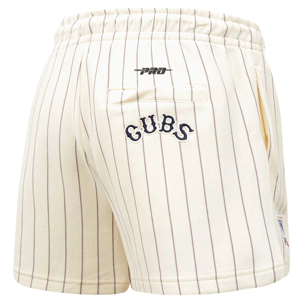 Women's Pro Standard Cream Chicago Cubs Cooperstown Collection Pinstripe Retro Classic Fleece Shorts