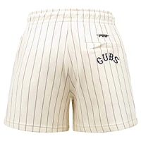 Women's Pro Standard Cream Chicago Cubs Cooperstown Collection Pinstripe Retro Classic Fleece Shorts