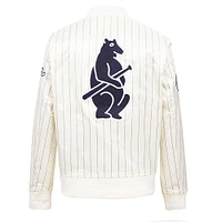 Veste en satin à rayures rétro classique boutons complets Pro Standard pour femme des Chicago Cubs Cooperstown Collection Crème