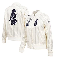 Women's Pro Standard Cream Chicago Cubs Cooperstown Collection Pinstripe Retro Classic Full-Button Satin Jacket