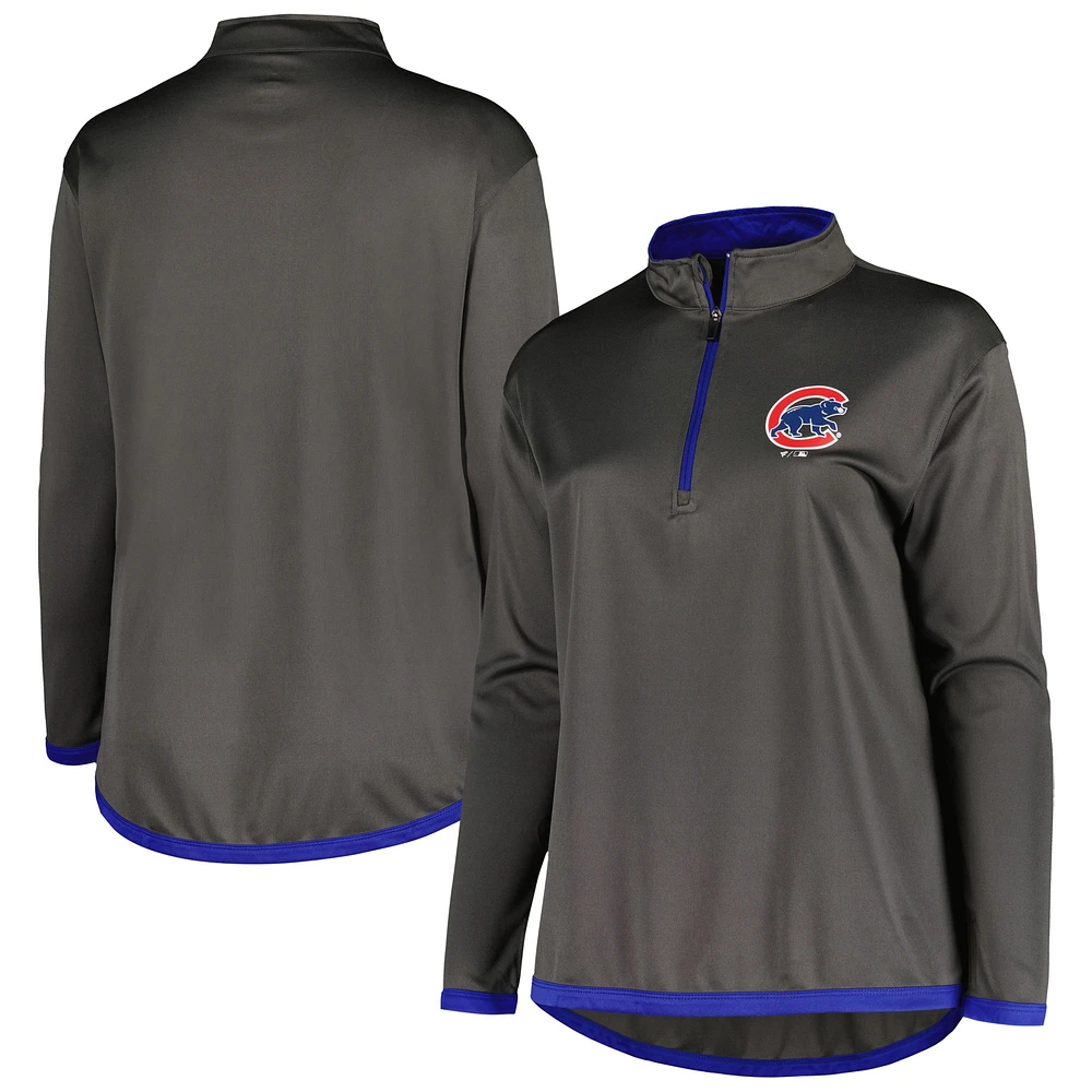 Women's Profile Charcoal Chicago Cubs Plus Quarter-Zip Jacket