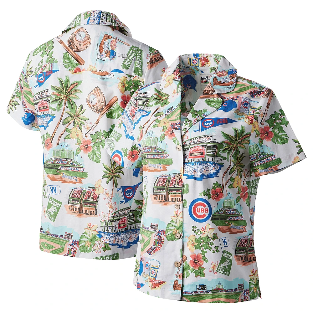 Chemise boutonnée Reyn Spooner Chicago Cubs Scenic Camp pour femme, blanche