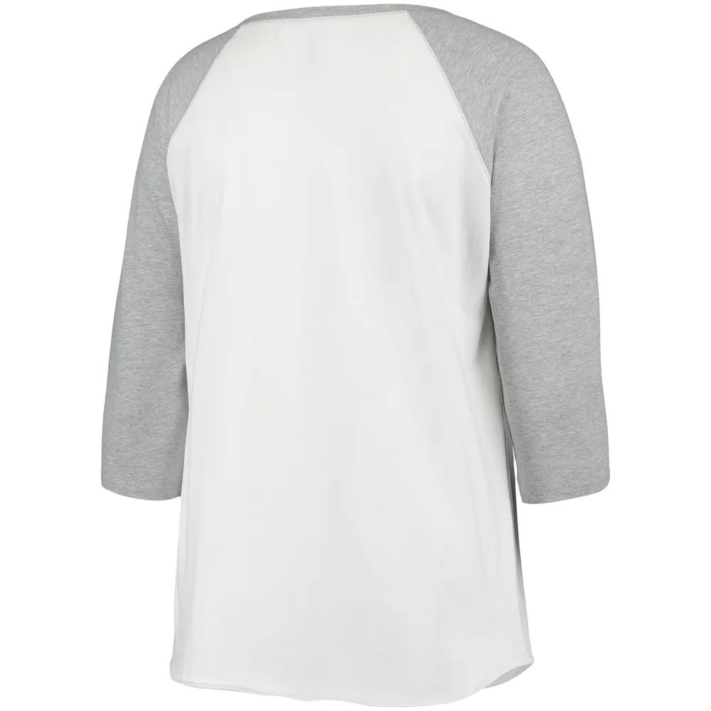 Women's Soft as a Grape White/Heathered Gray Chicago Cubs Plus Size  Baseball Raglan 3/4