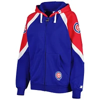 Women's Starter Royal/Red Chicago Cubs Hail Mary Full-Zip Hoodie