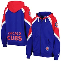 Women's Starter Royal/Red Chicago Cubs Hail Mary Full-Zip Hoodie