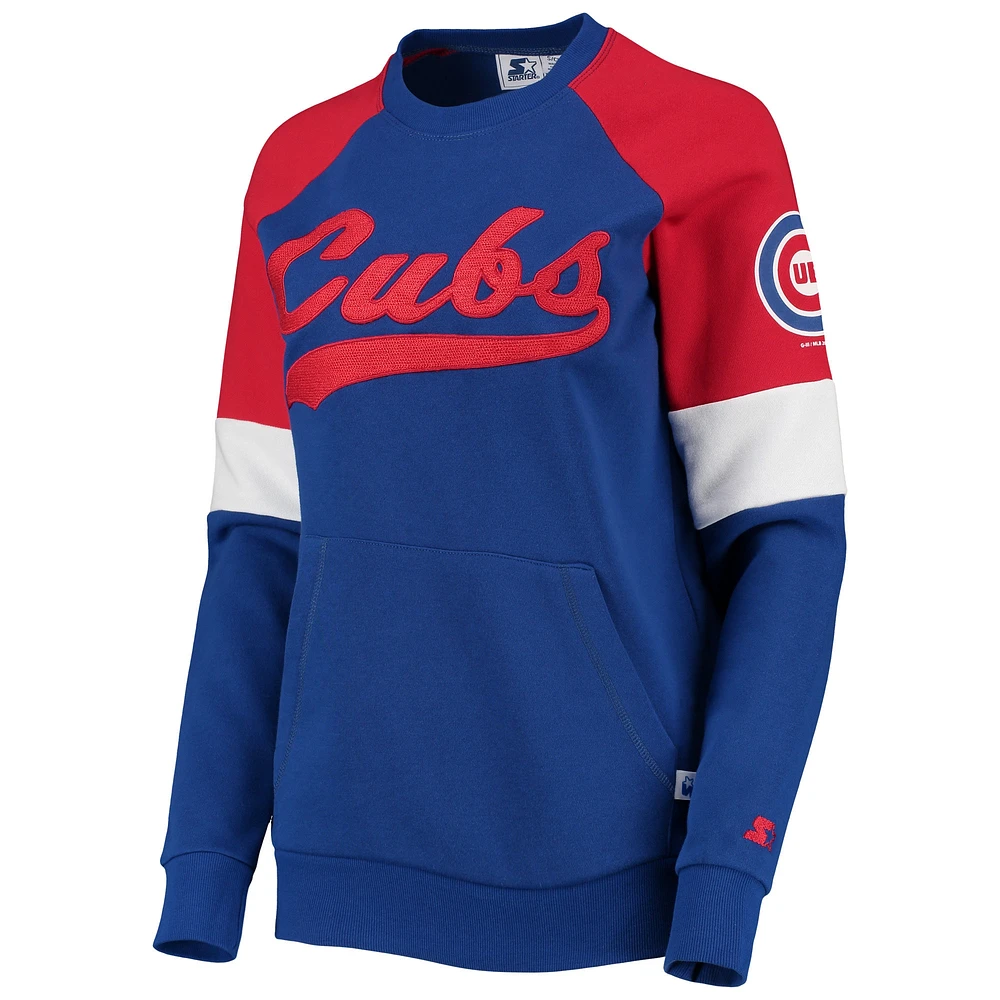 Women's Starter Royal/Red Chicago Cubs Playmaker Raglan Pullover Sweatshirt