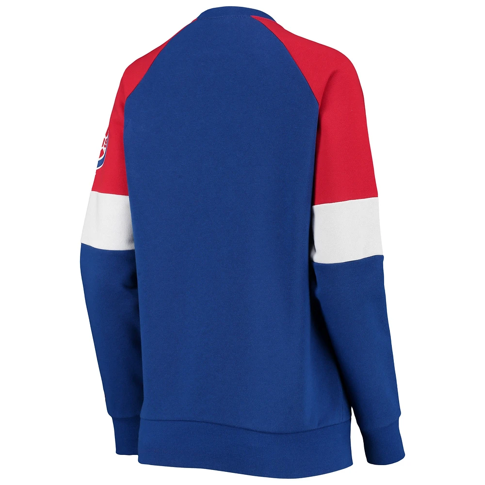 Women's Starter Royal/Red Chicago Cubs Playmaker Raglan Pullover Sweatshirt