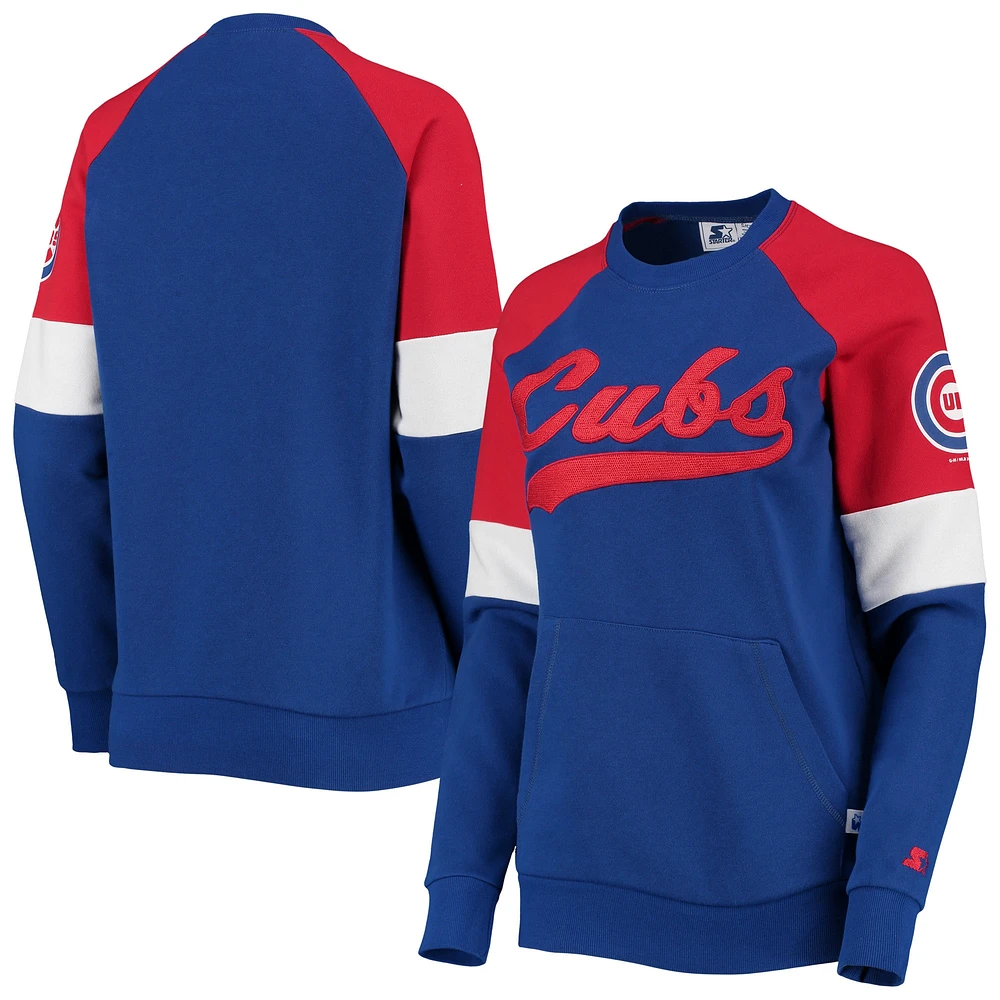 Women's Starter Royal/Red Chicago Cubs Playmaker Raglan Pullover Sweatshirt