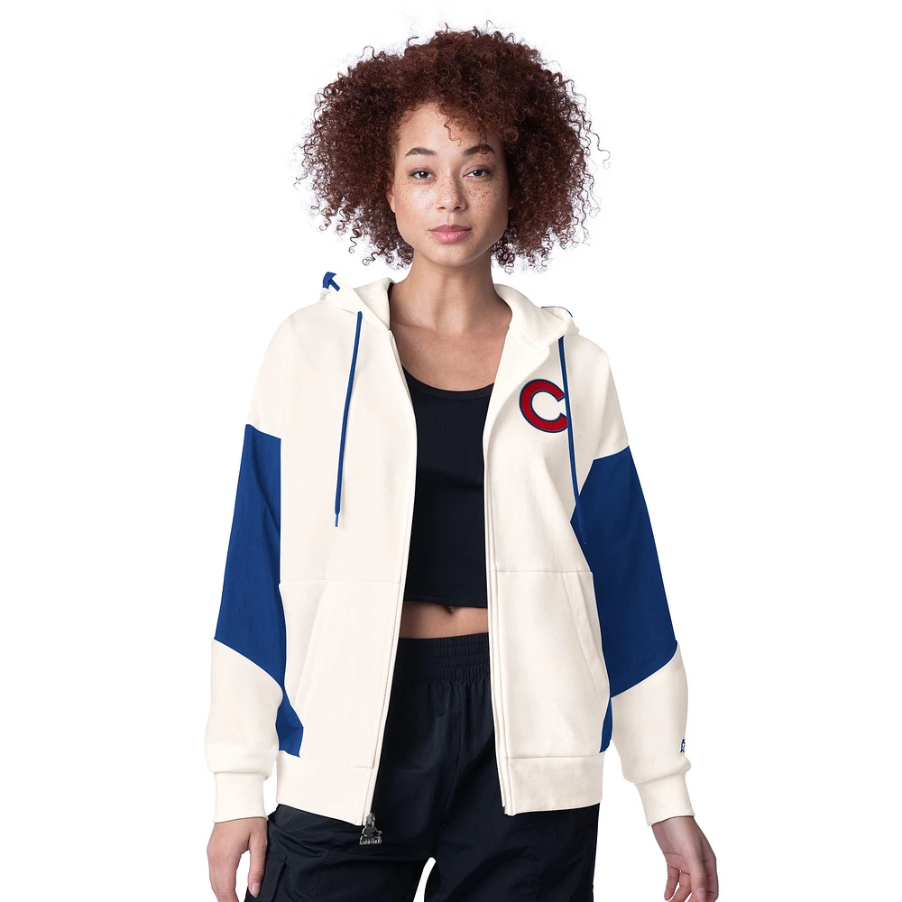 Sweat à capuche entièrement zippé blanc pour femme Starter Chicago Cubs Scrimmage