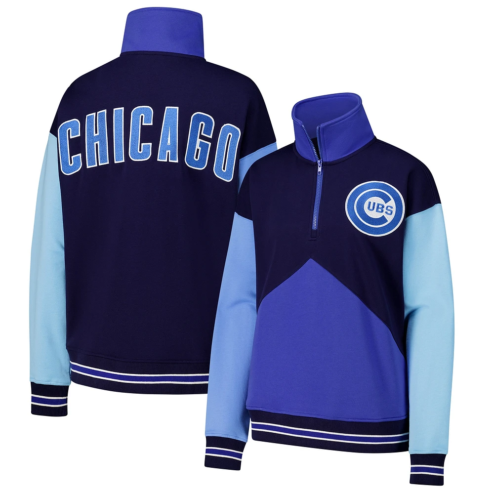 Sweat-shirt classique à quart de zip color block Terez pour femmes, bleu marine/bleu, Chicago Cubs