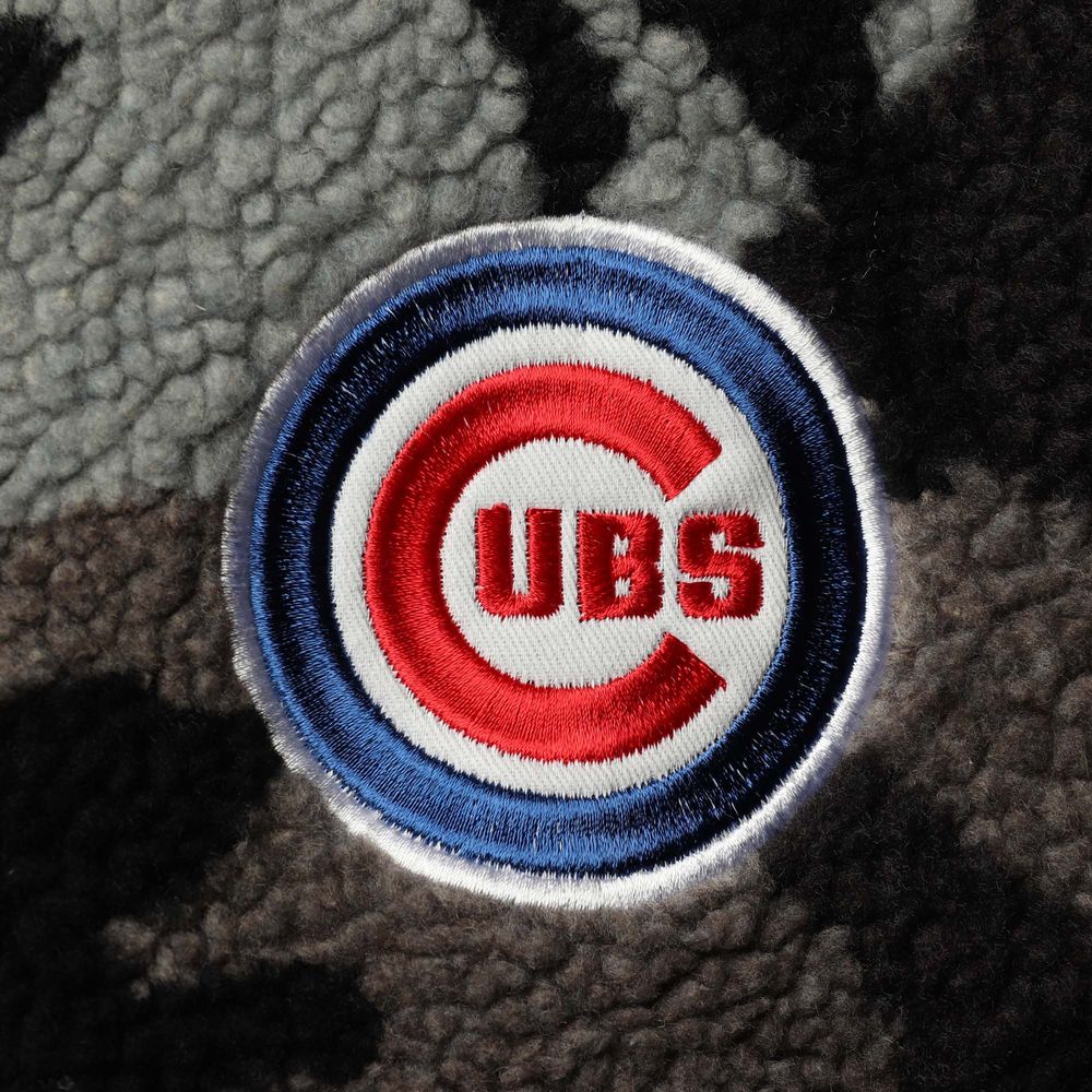 Women's The Wild Collective Black Chicago Cubs Camo Sherpa Full-Zip Bomber Jacket