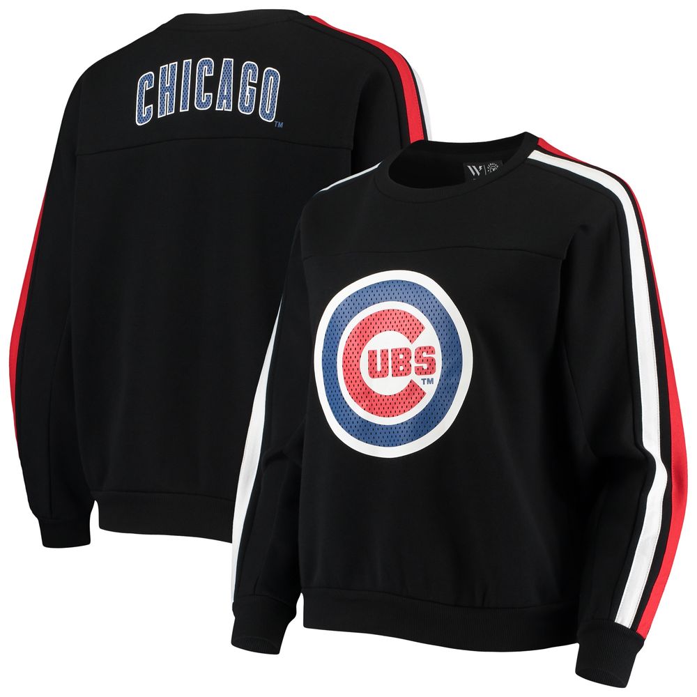 Women's The Wild Collective Black Chicago Cubs Perforated Logo Pullover Sweatshirt