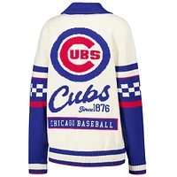 Pull à boutons en jacquard crème Chicago Cubs pour femme The Wild Collective