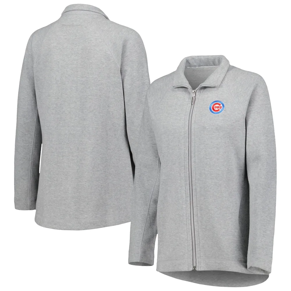 Tommy Bahama Heather Grey Chicago Cubs Aruba Raglan Veste entièrement zippée pour femme