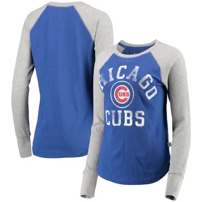 Chicago Cubs Touch Women's Waffle Raglan Long Sleeve T-Shirt - Royal/Gray