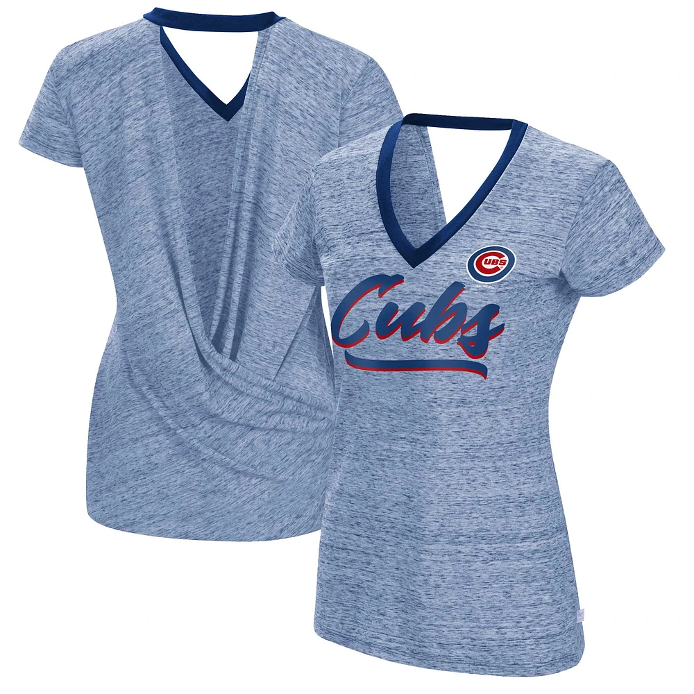 T-shirt à col en V pour femme Touch Royal Chicago Cubs Halftime Back Wrap Top