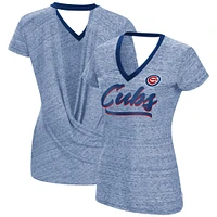 Haut cache-cœur à encolure en V pour femme Touch Royal Chicago Cubs Halftime Back - T-shirt