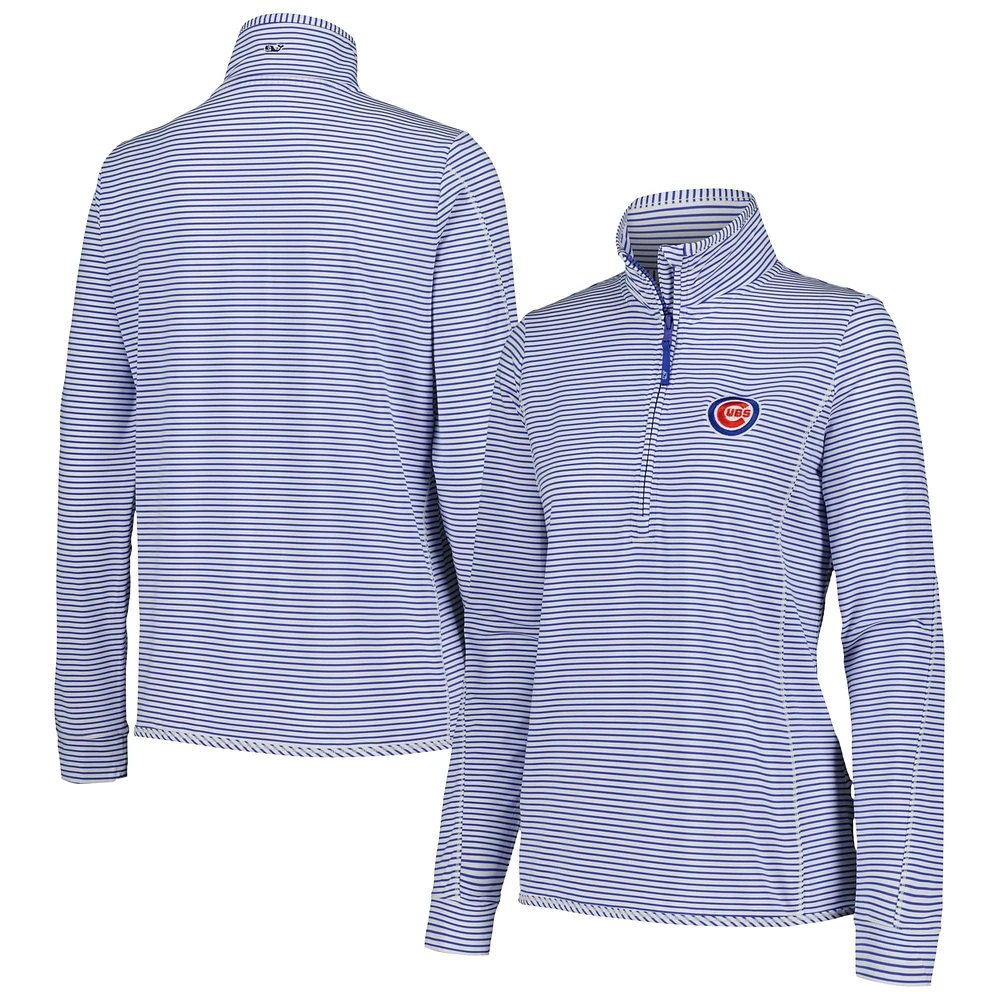 Women's Vineyard Vines Royal/White Chicago Cubs Microstripe Sankaty Half-Zip Top