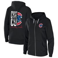 Women's WEAR by Erin Andrews Black Chicago Cubs Sponge Fleece Full-Zip Hoodie