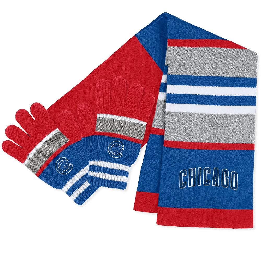 Ensemble WEAR by Erin Andrews pour femmes, gants et écharpe à rayures des Chicago Cubs