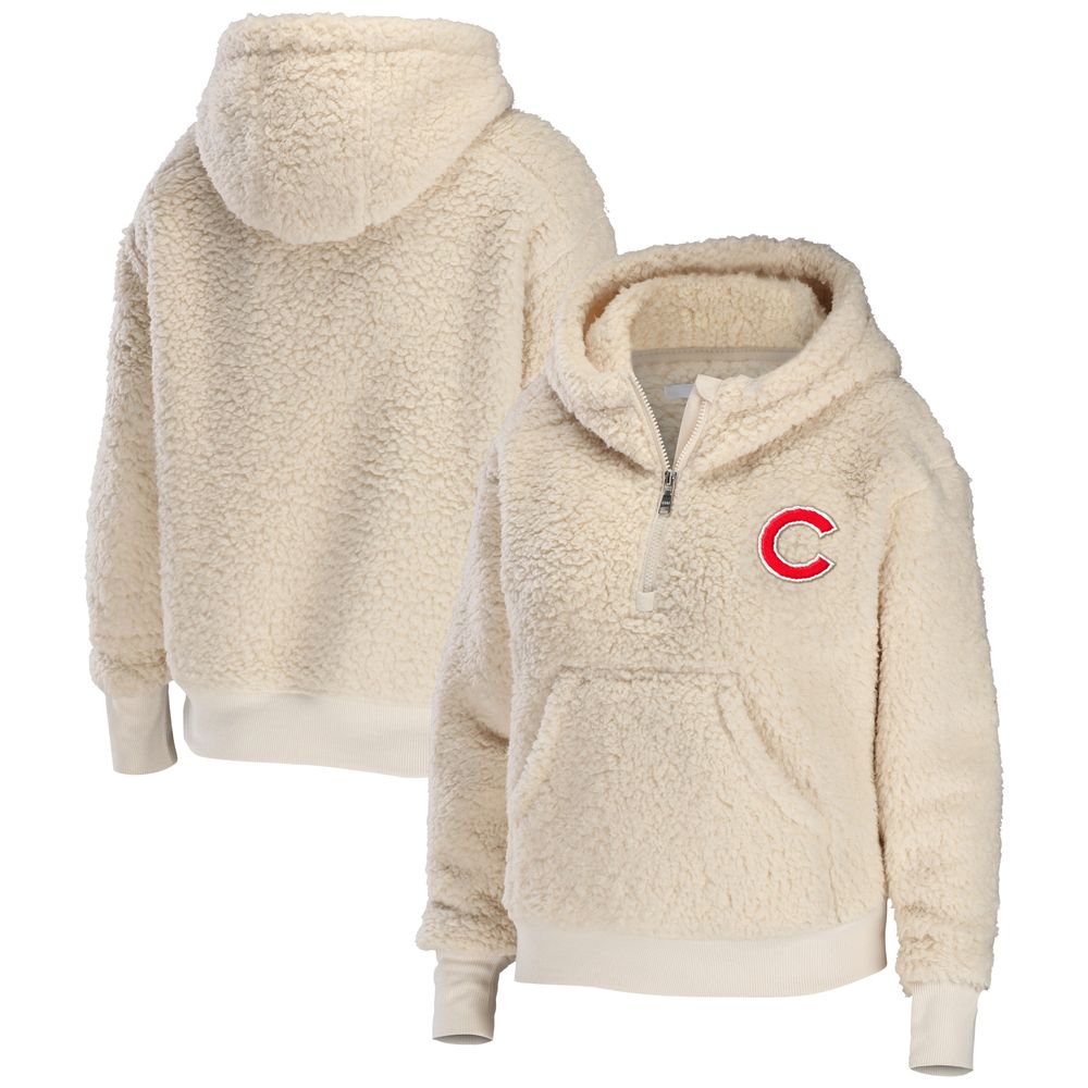 Women's WEAR by Erin Andrews Cream Chicago Cubs Plus Sherpa Quarter-Zip Hoodie