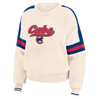 Women's WEAR by Erin Andrews  Cream Chicago Cubs Stripe Pullover Sweater