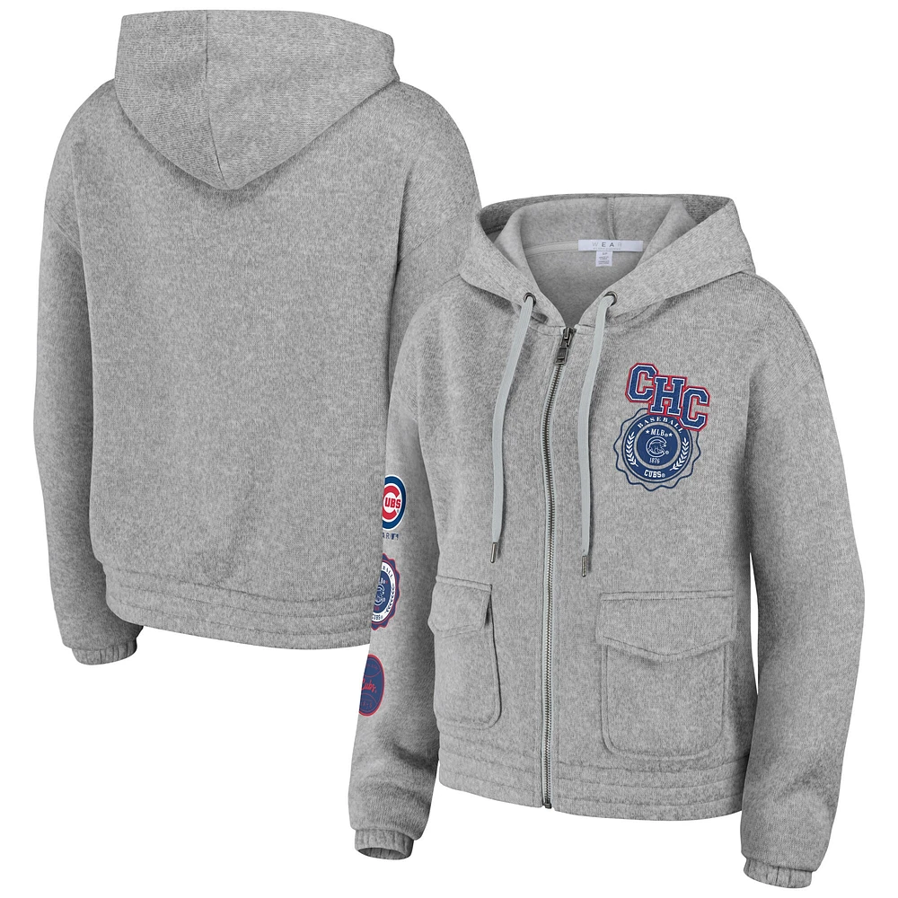 Women's WEAR by Erin Andrews Gray Chicago Cubs Full-Zip Hoodie