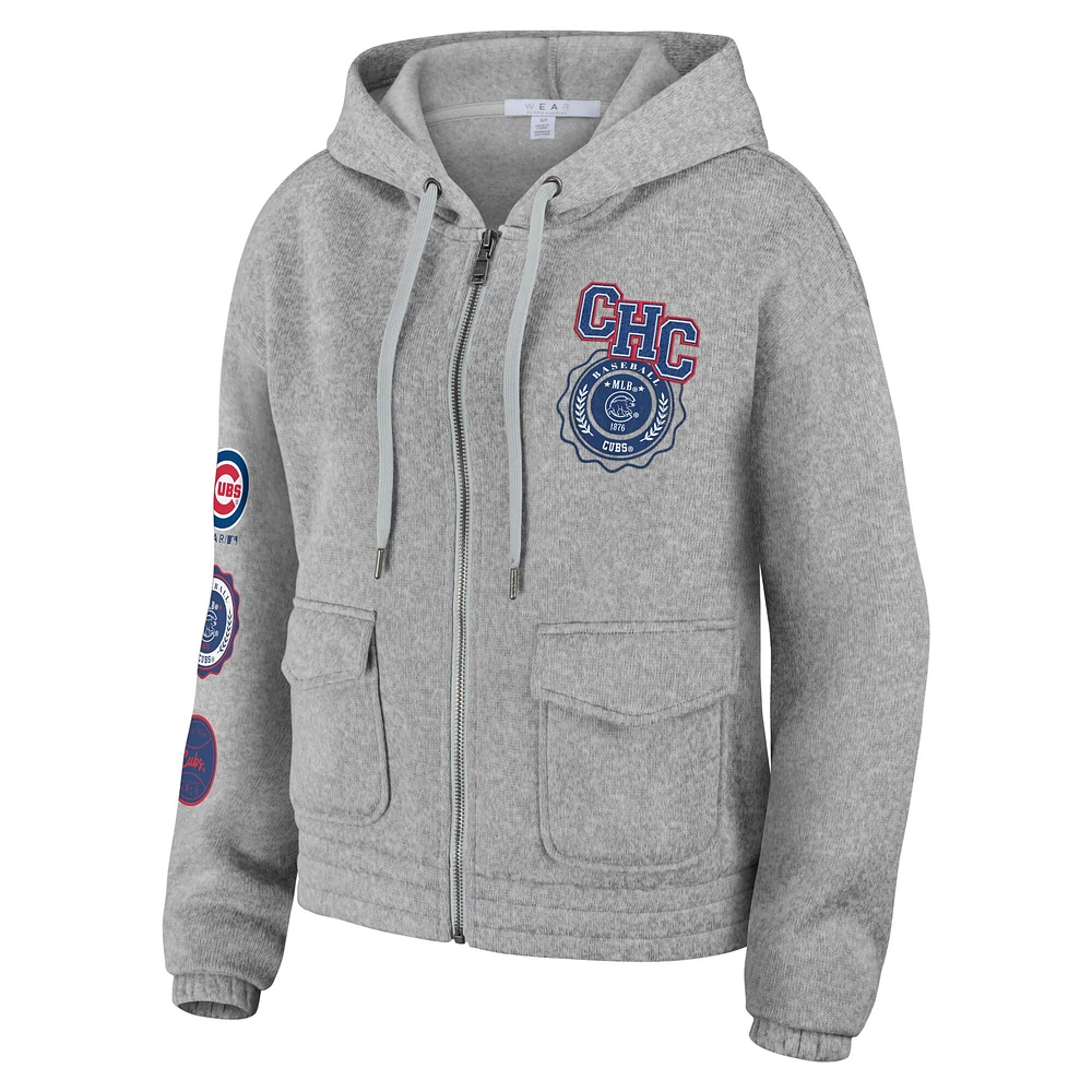 Women's WEAR by Erin Andrews Gray Chicago Cubs Full-Zip Hoodie