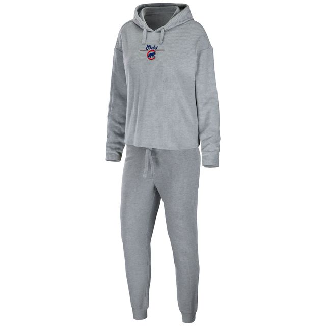 Ensemble de nuit pour femme WEAR by Erin Andrews Chicago Cubs gris chiné à capuche et pantalon avec logo