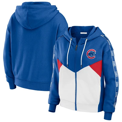 WEAR by Erin Andrews Royal/White Chicago Cubs Sweat à capuche entièrement zippé avec blocs de couleurs