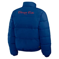 Women's WEAR by Erin Andrews  Royal/White Chicago Cubs Reversible Cropped Full-Zip Puffer Jacket