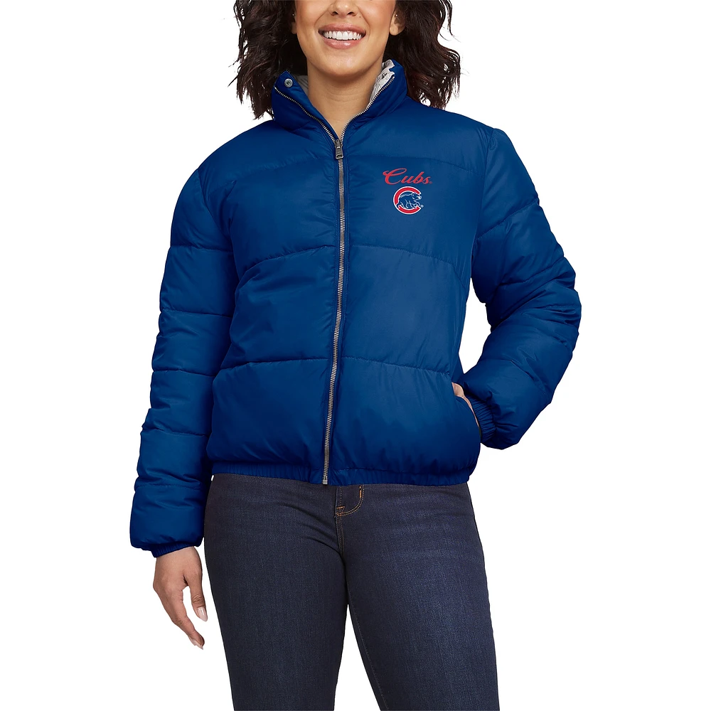 Women's WEAR by Erin Andrews  Royal/White Chicago Cubs Reversible Cropped Full-Zip Puffer Jacket