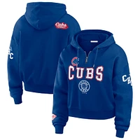 Women's WEAR by Erin Andrews Royal Chicago Cubs  Patch Quarter-Zip Hoodie