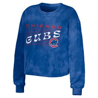 Women's WEAR by Erin Andrews Royal Chicago Cubs Tie-Dye Cropped Pullover Sweatshirt & Shorts Lounge Set