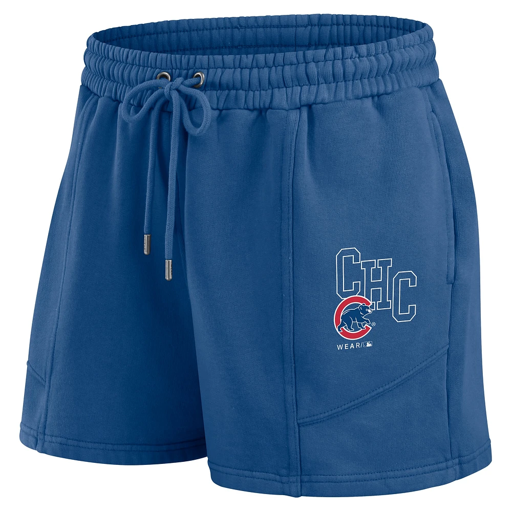 Women's WEAR by Erin Andrews  Royal Chicago Cubs Washed Fleece Sweatshirt & Shorts Lounge Set