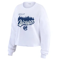 Women's WEAR by Erin Andrews White Chicago Cubs Domestic Postcard Long Sleeve T-Shirt